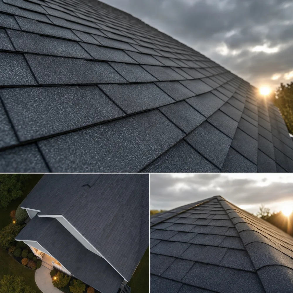 New architectural shingle field on the same roof slope after replacement
